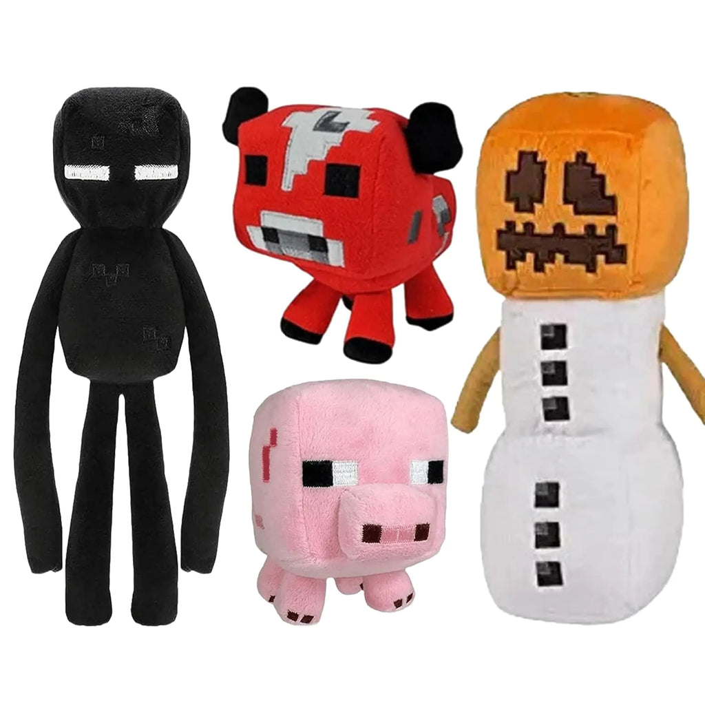 Minecraft Snow Golem Plush Toys ，Baby Pig, Baby Mooshroom Plush and Enderman Plush Stuffed Toys
