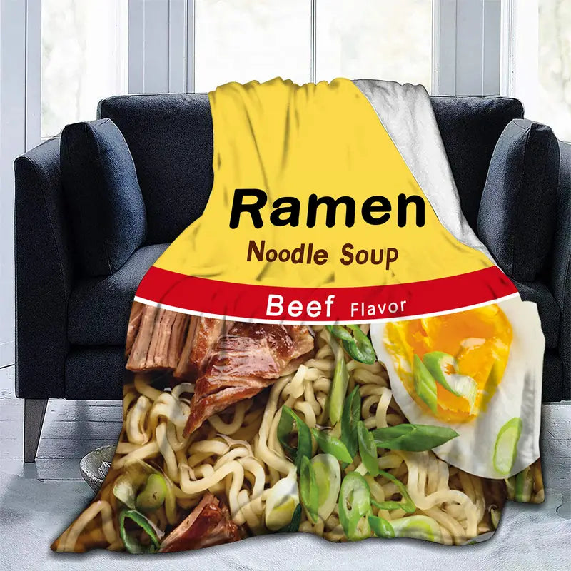 Noodle Soup Print Flannel Throw Blanket (1pc)